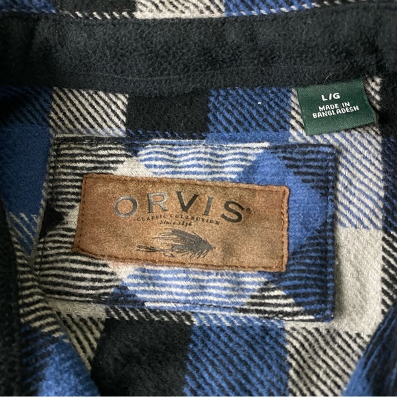 Orvis Flannel Shirt Jacket Shacket Heavyweight Blue Gray Long Sleeve Men’s Sz L - Picture 4 of 11